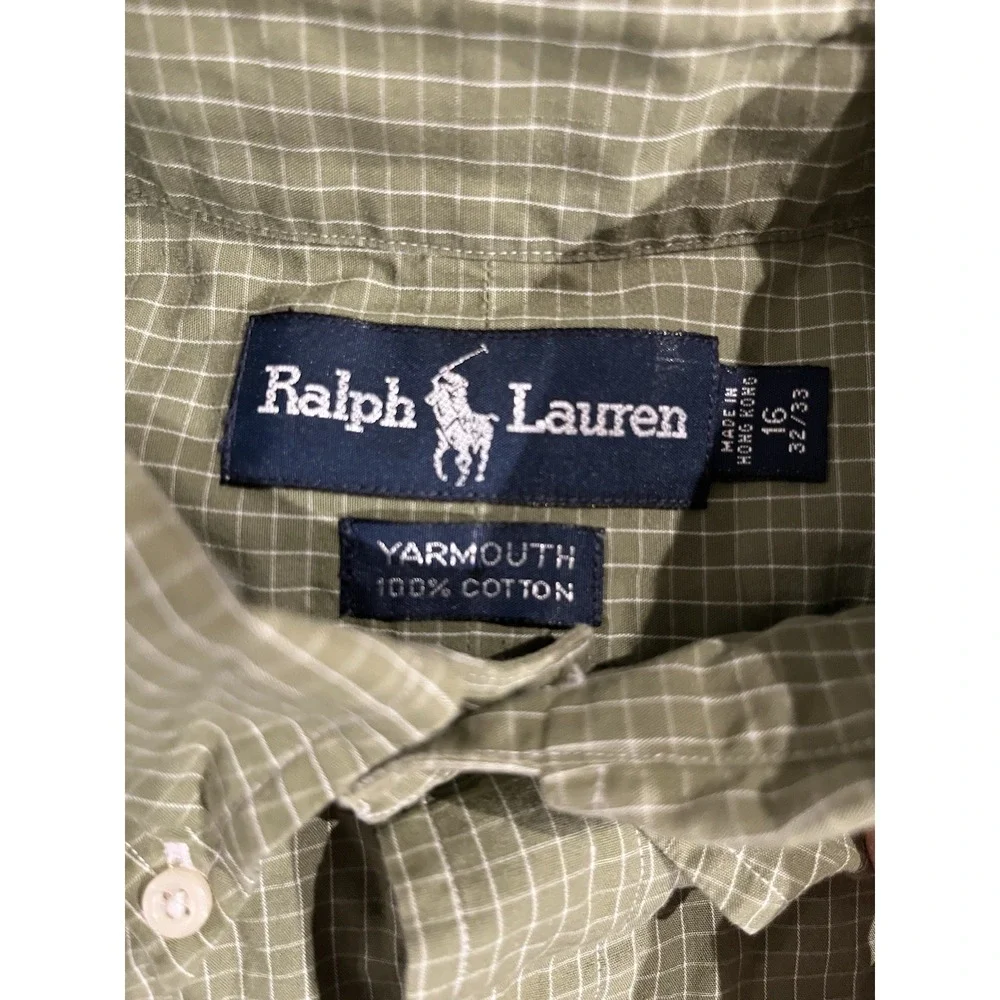 Polo Ralph Lauren 16 32/33 Yarmouth Oxford dress Shirt Green 100%‎ Cotton Button